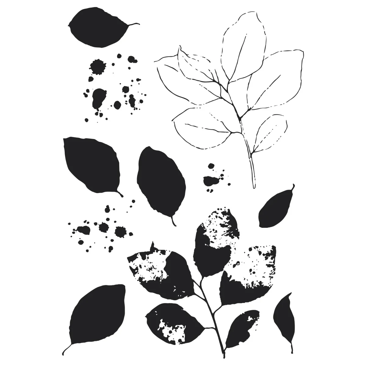 Sizzix A5 Clear Stamps Set 11PK w/ Framelits Die Set Painted Pencil Leaves by 49 and Market - Image 3
