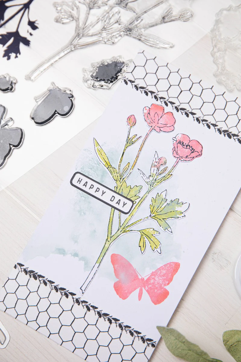 Sizzix A5 Clear Stamps Set 7PK w/ Framelits Die Set Painted Pencil Botanical by 49 and Market - Image 5
