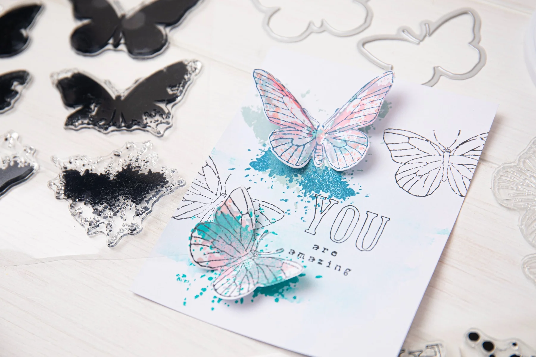 Sizzix A5 Clear Stamps Set 8PK w/2PK Framelits Die Set Painted Pencil Butterflies by 49 and Market - Image 4