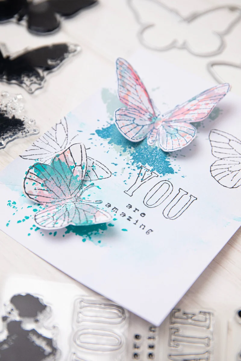 Sizzix A5 Clear Stamps Set 8PK w/2PK Framelits Die Set Painted Pencil Butterflies by 49 and Market - Image 5