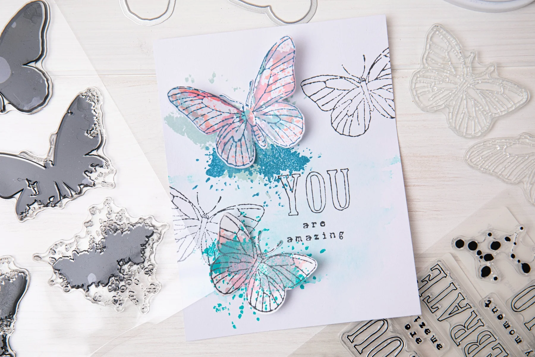 Sizzix A5 Clear Stamps Set 8PK w/2PK Framelits Die Set Painted Pencil Butterflies by 49 and Market - Image 6