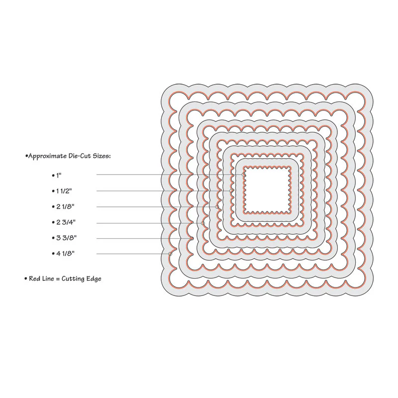 Sizzix Framelits Die Set 6PK Squares, Scallop - Image 3
